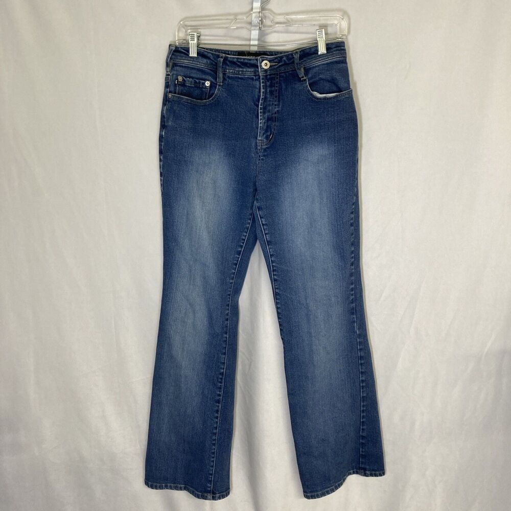 EXPRESS JEANS blue dark faded wash zip fly high rise straight leg jeans 11/12